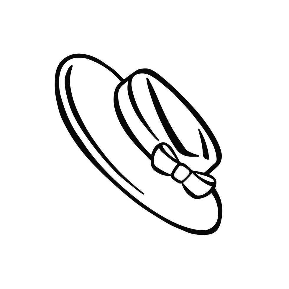 Monochrome picture, elegant hat with ribbon, sun hat, vector illustration in cartoon style on a white background