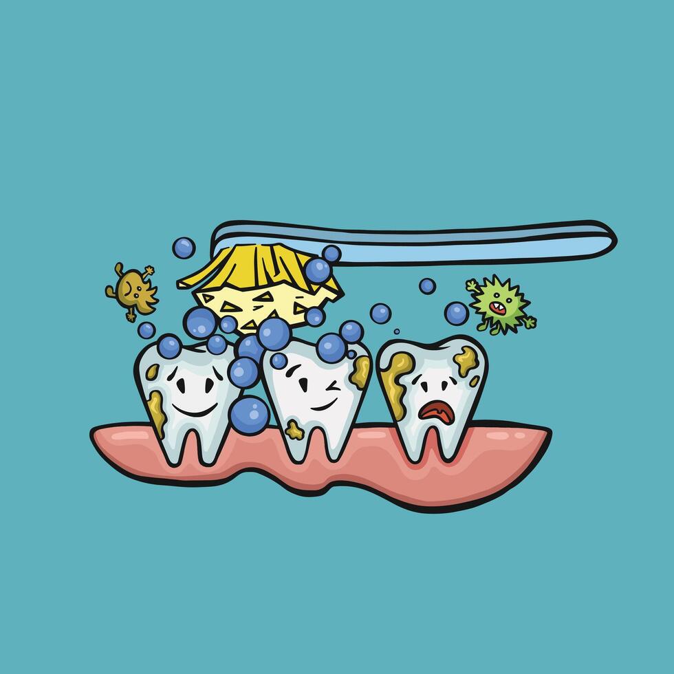limpieza dientes y cena dental infección oral higiene, vector