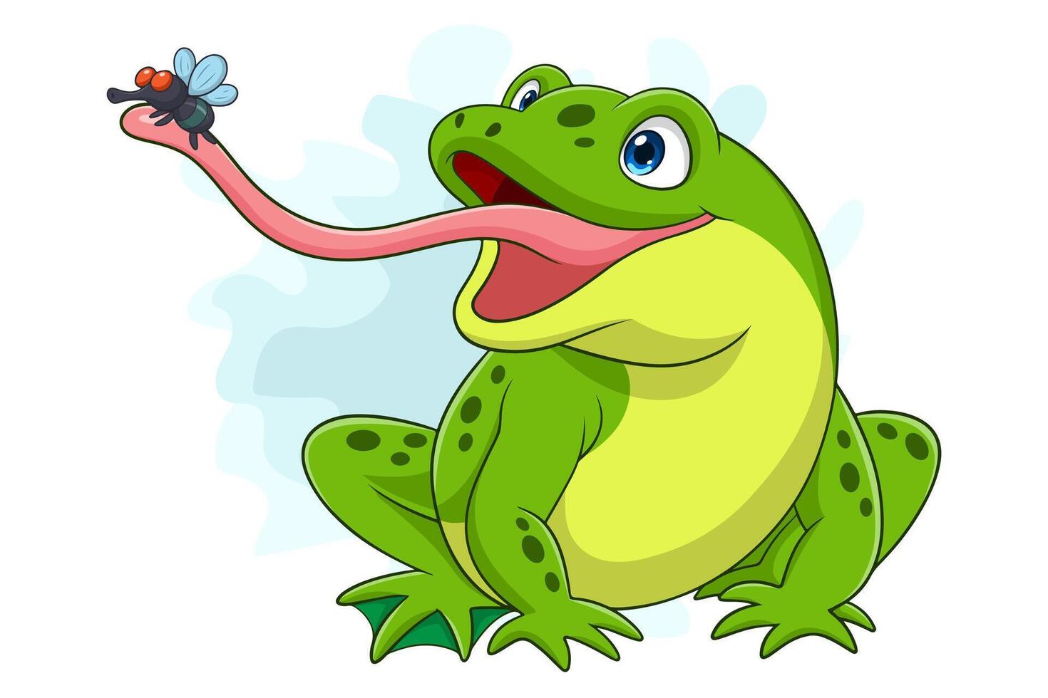 Cartoon frog catching a fly vector