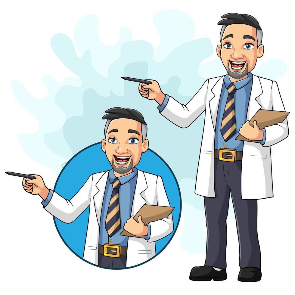 Cartoon doctor pointing and waving vector