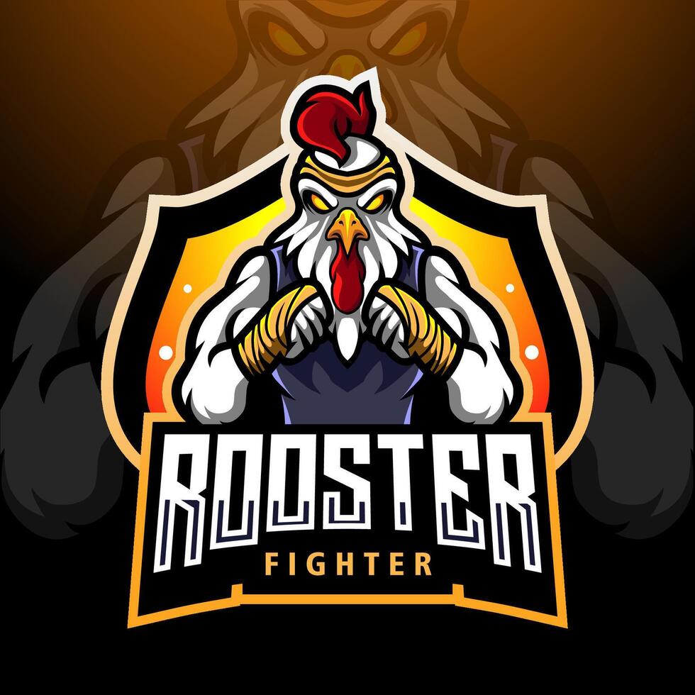 Rooster fighter esport mascot logo design vector