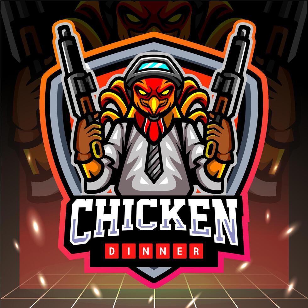 Chicken rooster gunners mascot. esport logo design vector