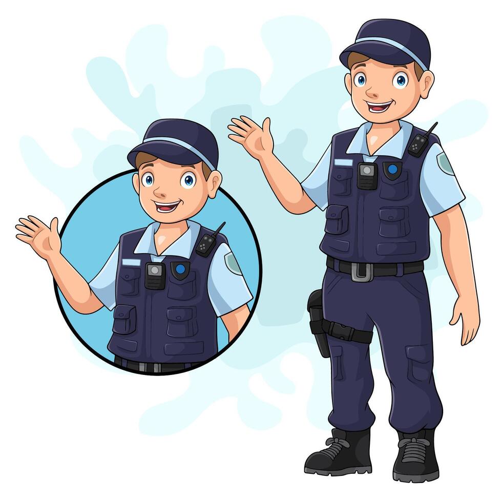 Cartoon police presenting on white background vector
