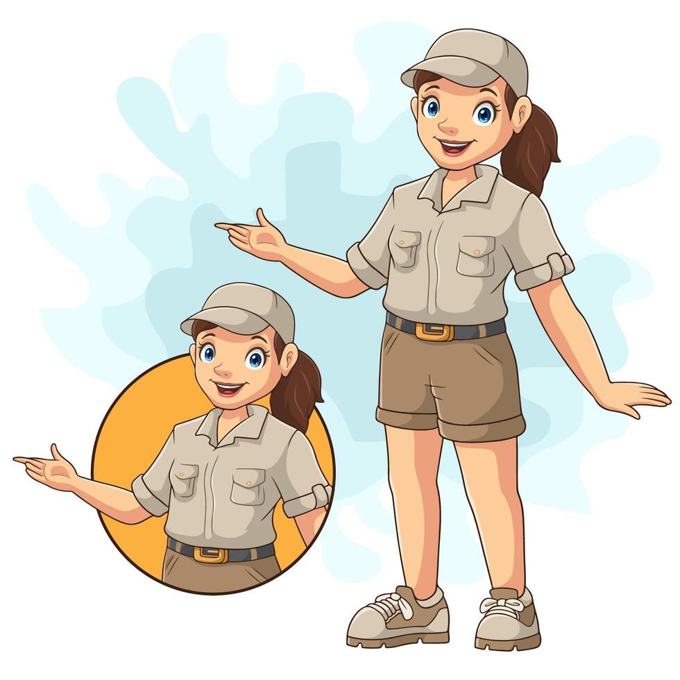 Cartoon zookeeper presenting on white background vector