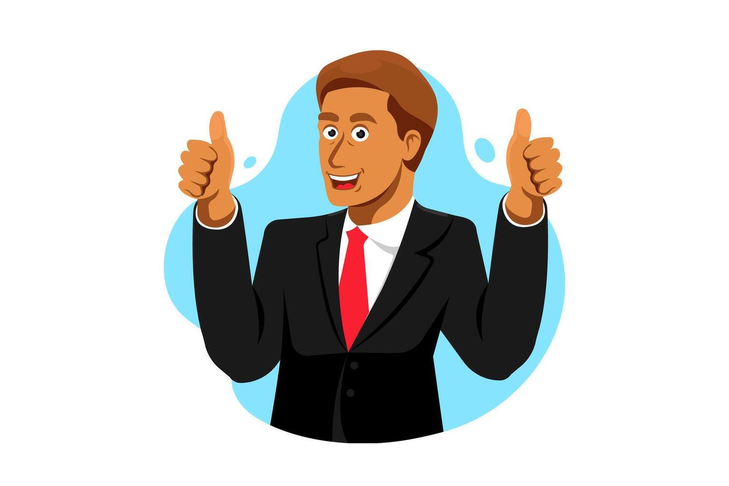 Good job thumbs up, Smiling businessman cartoon on isolated background, Vector illustration.