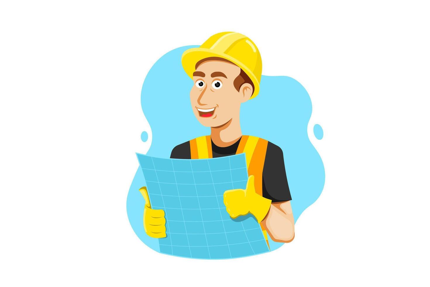 Happy technician man cartoon holding reading plan on isolated background, Vector illustration.