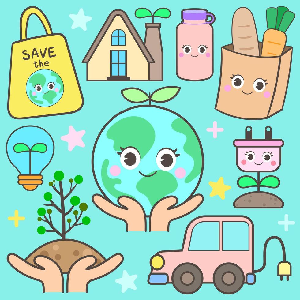 World Earth Day doodle Cute ecology lifestyle and nature protection Vector Illustration