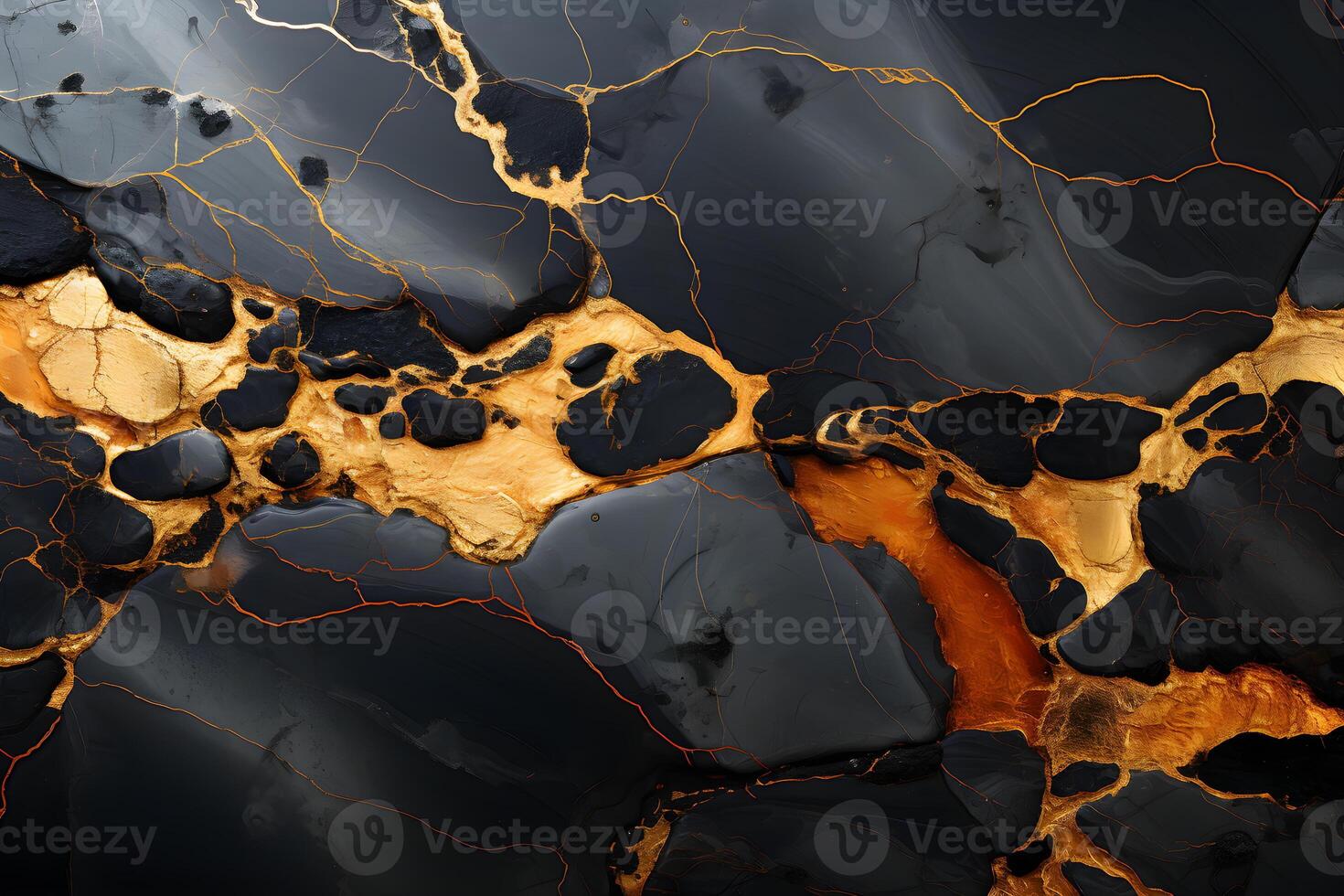 AI generated Black and gold marble texture with waves and bubbles. The marble surface is shiny and reflective. It creates a feeling of luxury and elegance. These patterns are realistic and lively. photo