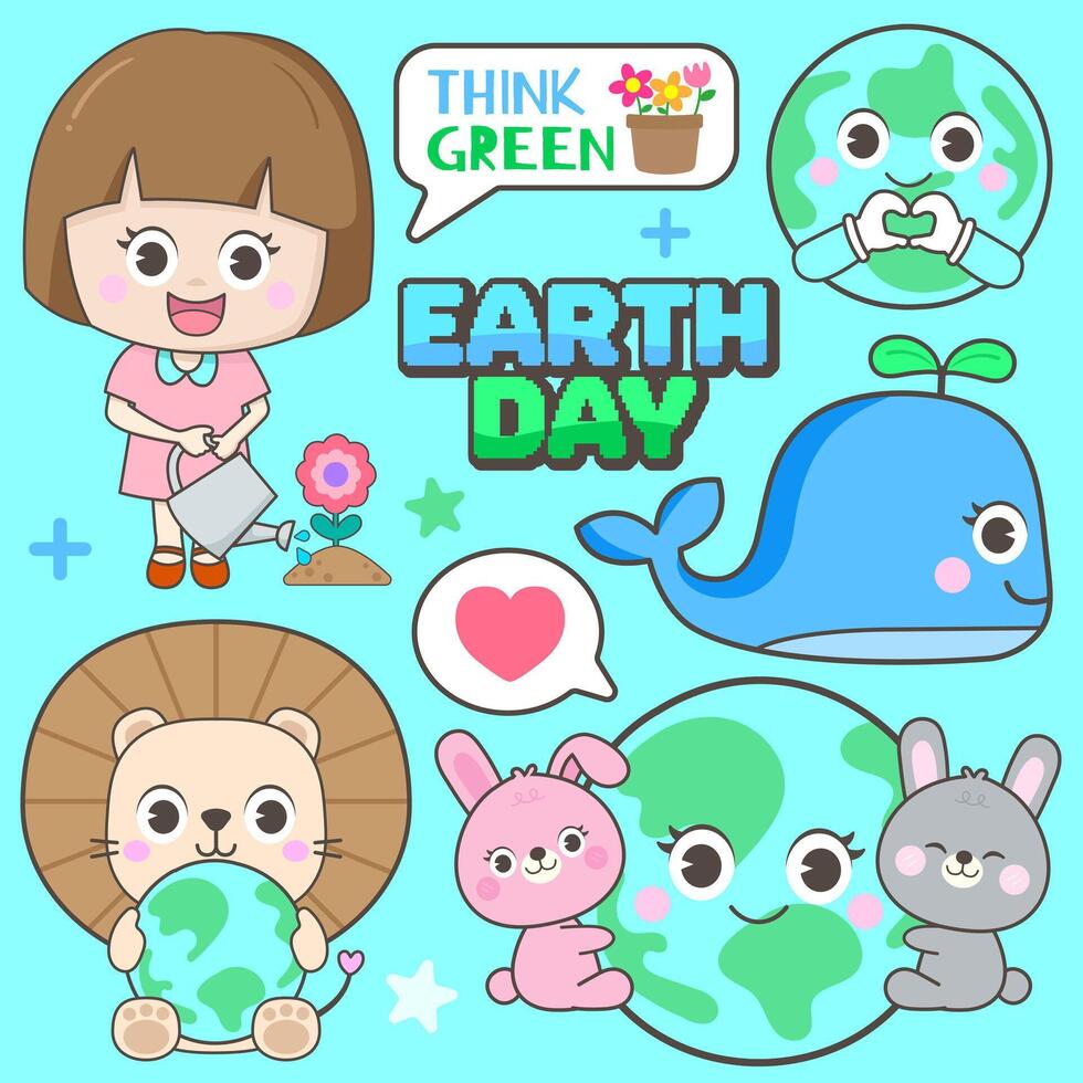 World Earth Day Cute Hand Drawn Ecology lifestyle and nature protection Vector Illustration