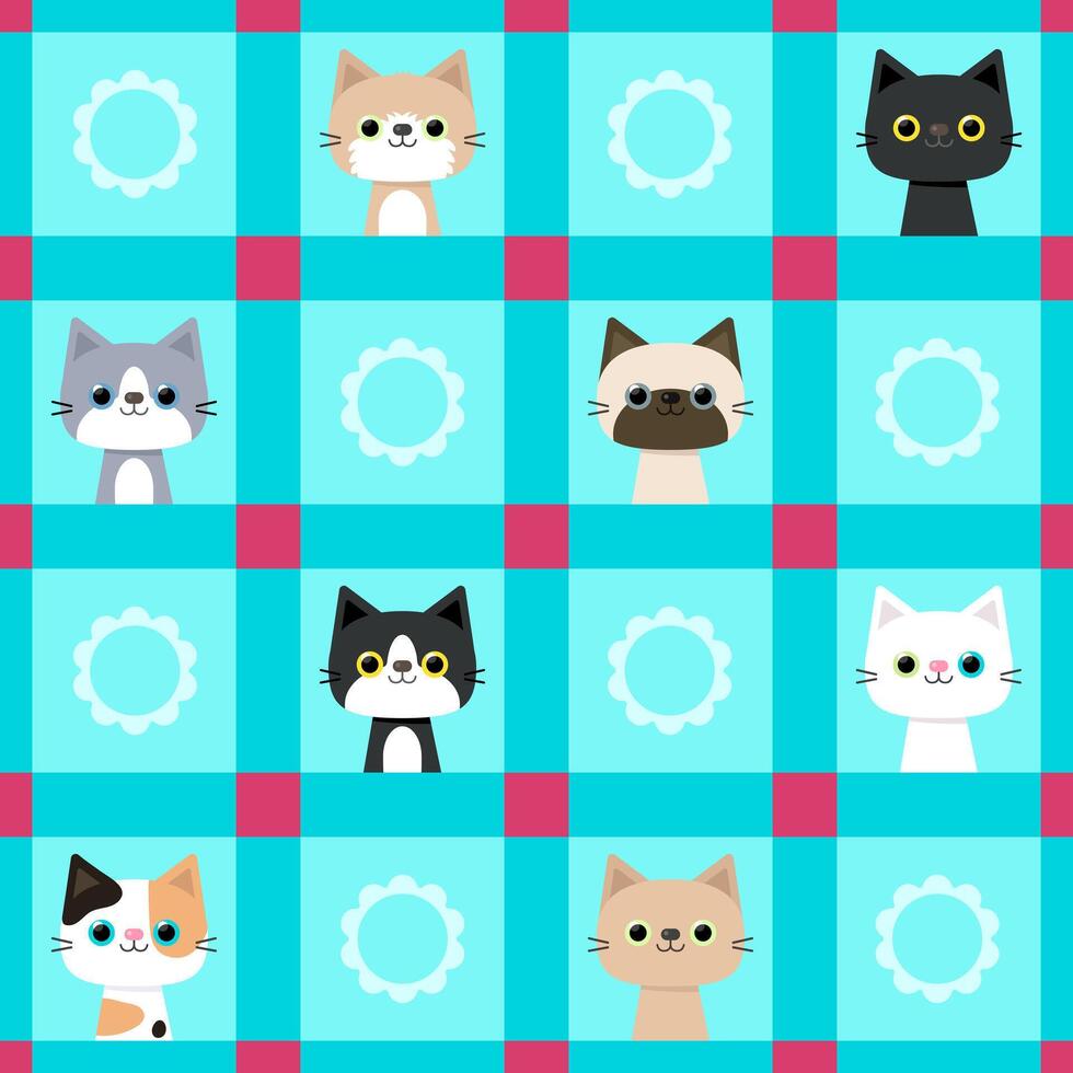 Kids seamless pattern cute kitten cat breeds hand drawn background vector illustration