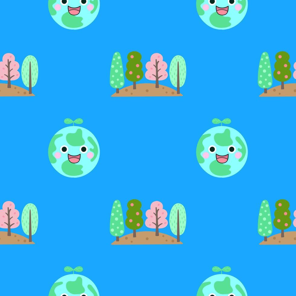 Kids seamless pattern cute earth day hand drawn background vector illustration