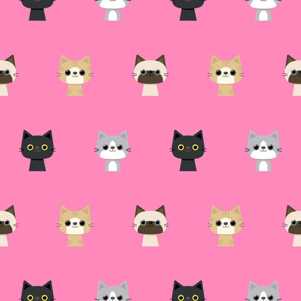 Kids seamless pattern cute kitten cats hand drawn pink background vector illustration
