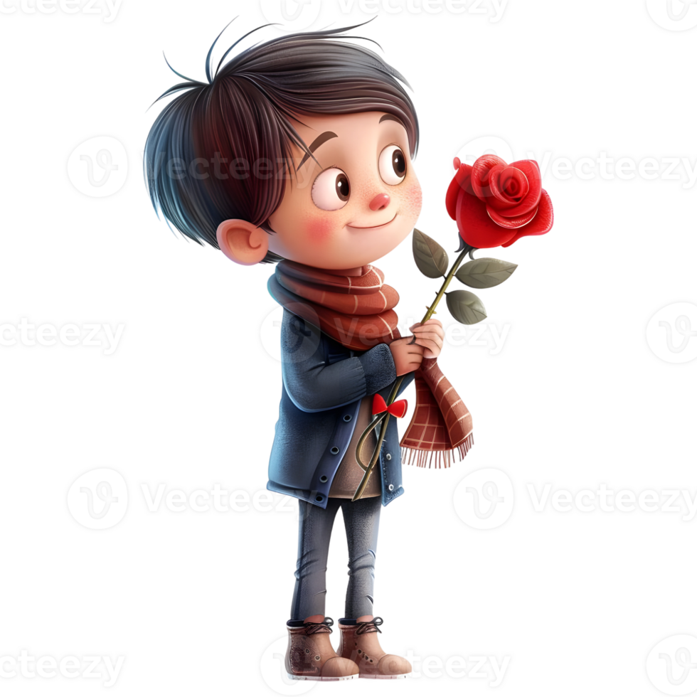 AI generated 3D Rendering of a Boy With Red Rose in hand on Transparent Background - Ai Generated png