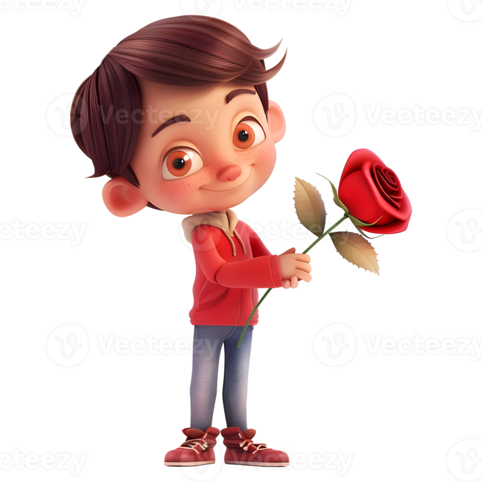 AI generated 3D Rendering of a Boy With Red Rose in hand on Transparent Background - Ai Generated png