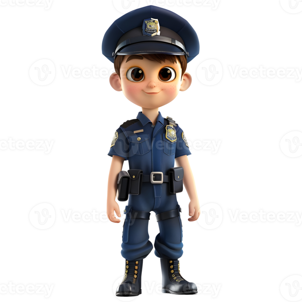 ai generado 3d representación de un dibujos animados de policía hombre con uniforme en transparente antecedentes - ai generado png