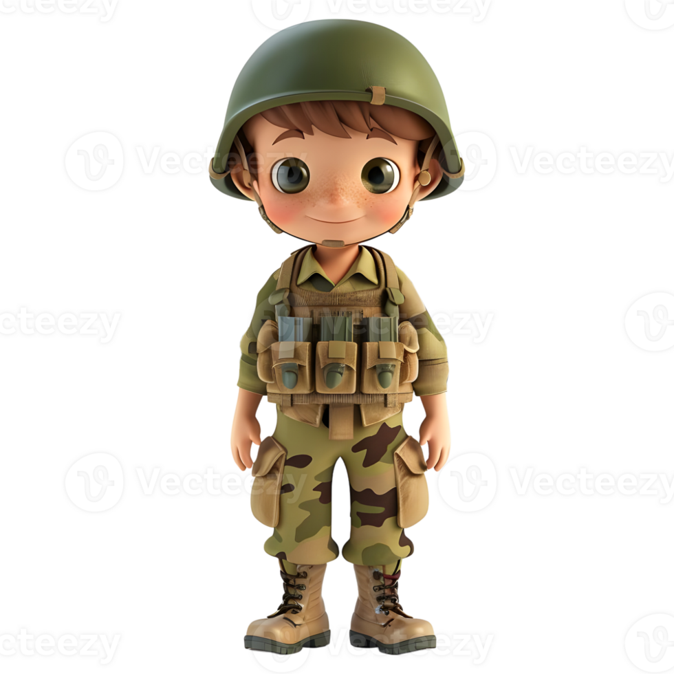 ai gerado 3d Renderização do uma desenho animado do exército homem com uniforme em transparente fundo - ai gerado png
