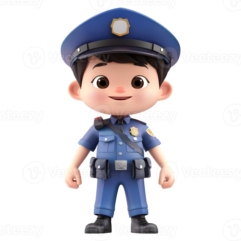 ai generado 3d representación de un dibujos animados de policía hombre con uniforme en transparente antecedentes - ai generado png