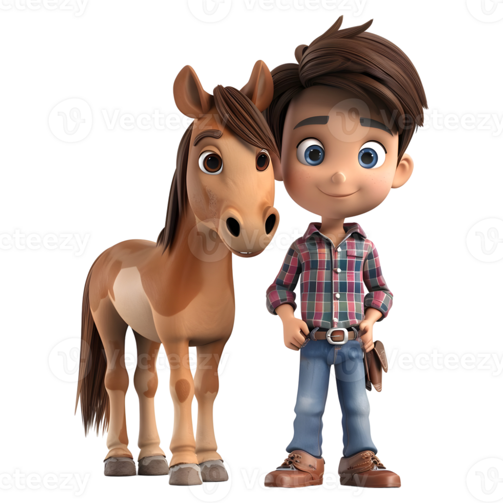 AI generated 3D Rendering of a Cartoon of Boy Standing With Horse on Transparent Background - Ai Generated png