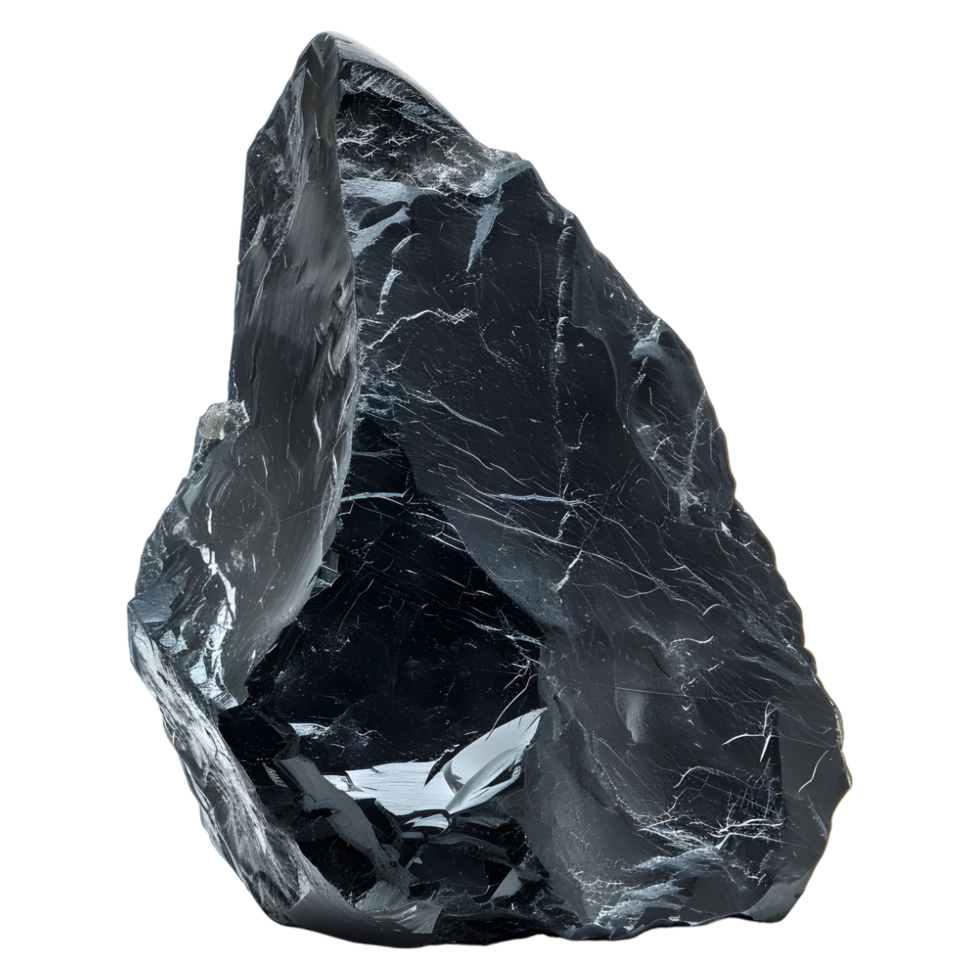 ai generado 3d representación de un negro brillante Roca en transparente antecedentes - ai generado png