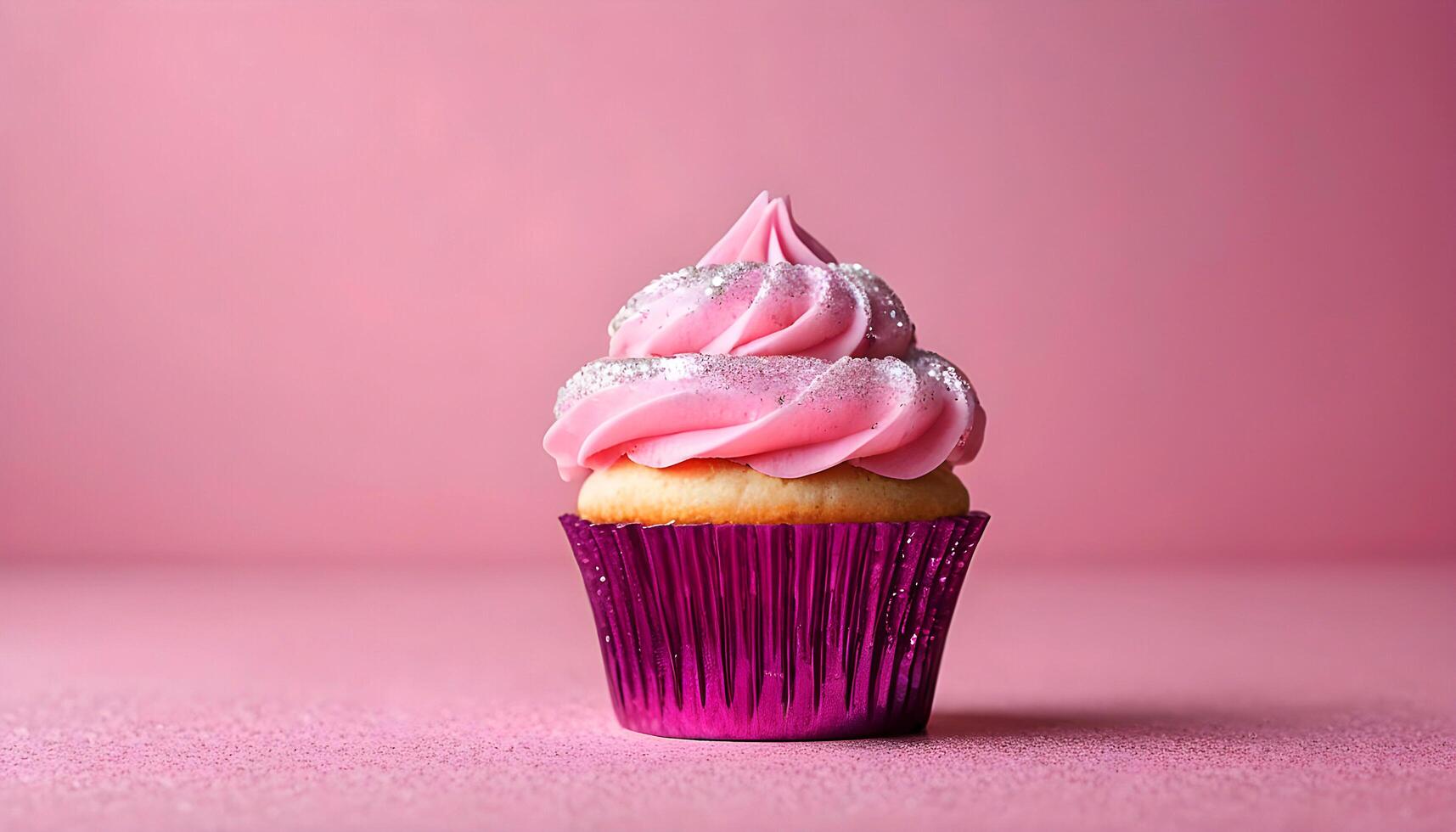 AI generated a cupcake with pink frosting on a pink background photo