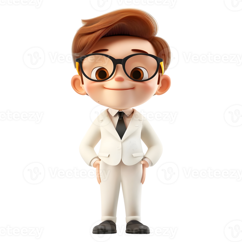 AI generated 3D Rendering of a Cartoon of Businessman in White Dress Standing on Transparent Background - Ai Generated png