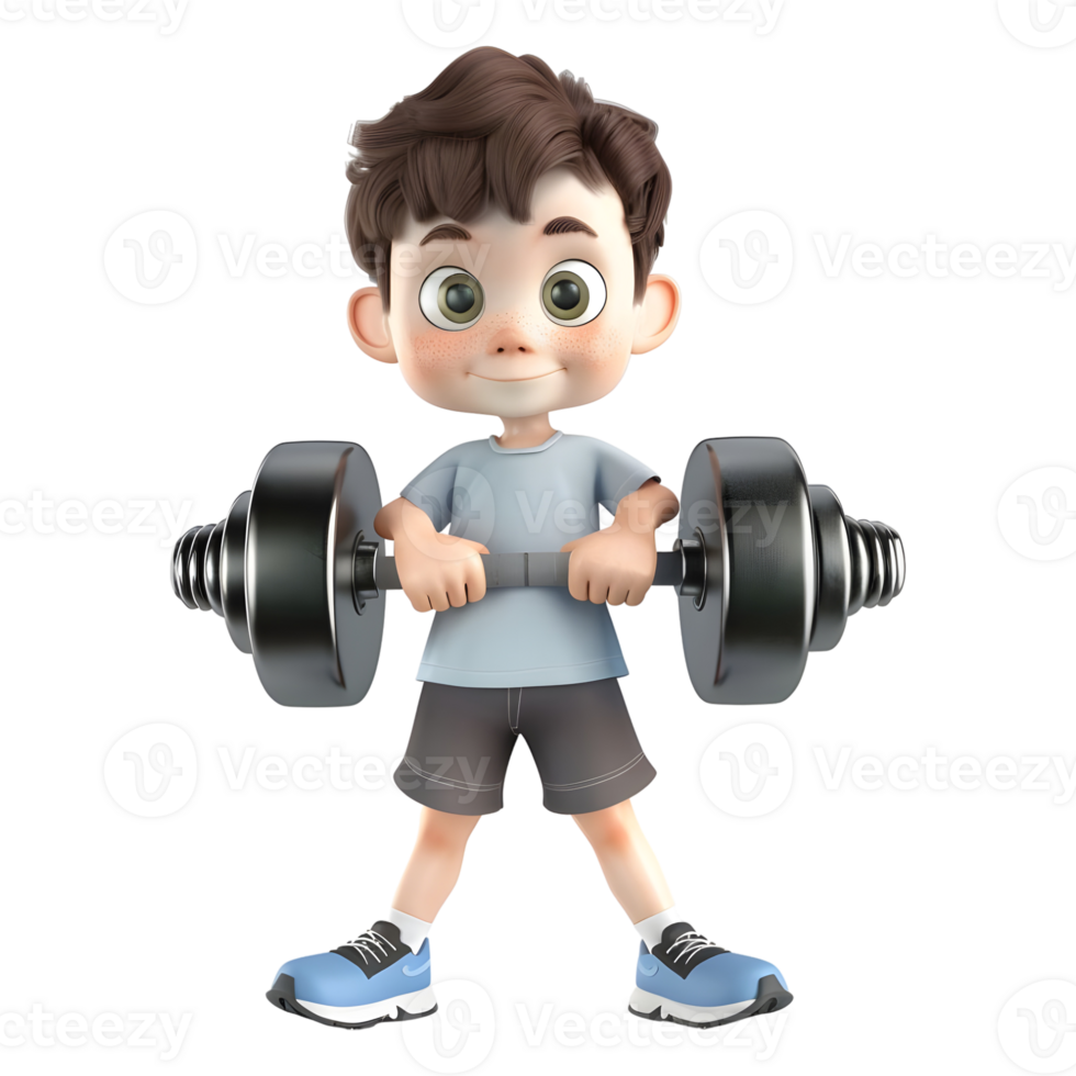 AI generated 3D Rendering of a Cartoon of Gym Boy With Dumbbells on Transparent Background - Ai Generated png