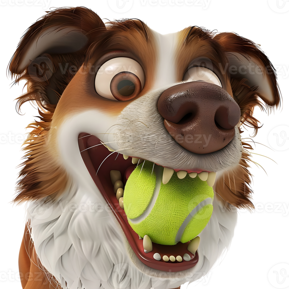 AI generated 3D Rendering of a Cartoon of Dog Having Tennis Ball in Mouth on Transparent Background - Ai Generated png