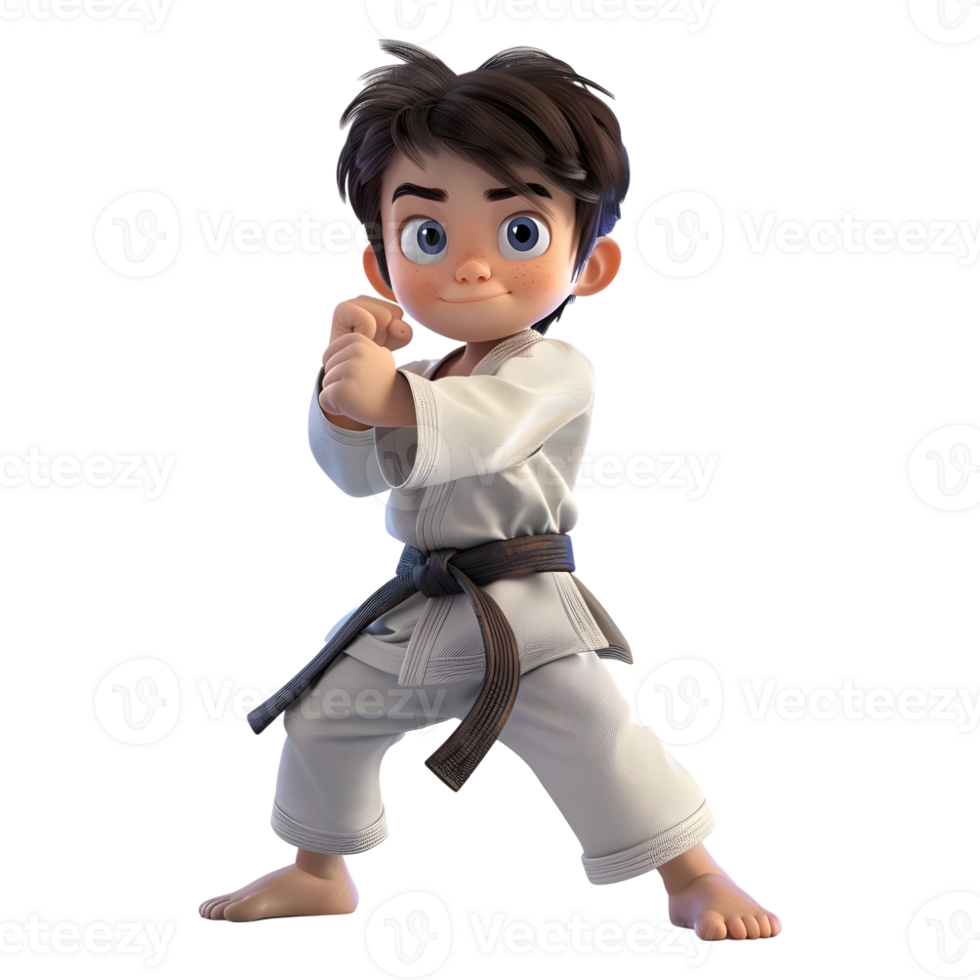 ai genererad 3d tolkning av en tecknad serie av ninja karate pojke på transparent bakgrund - ai genererad png