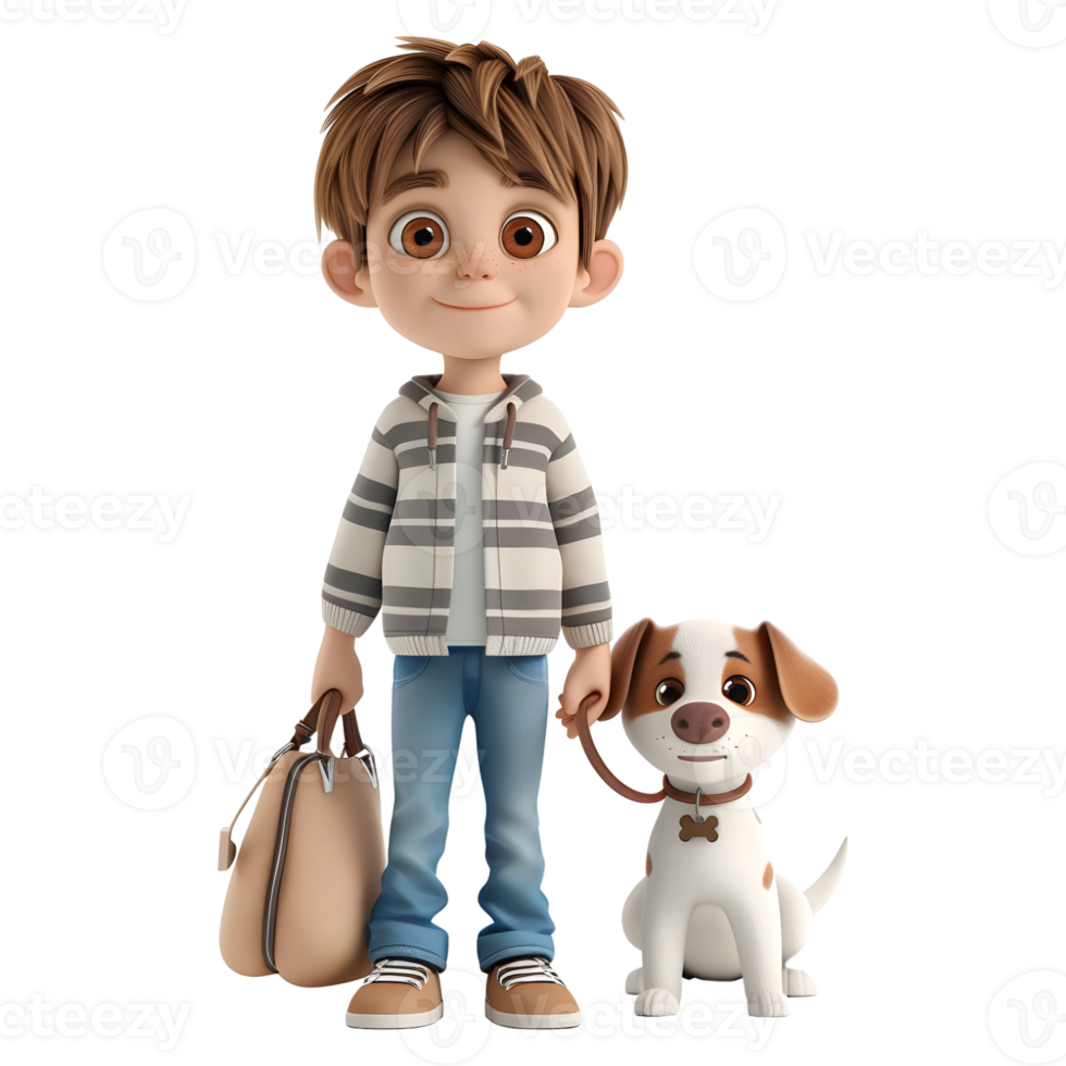 AI generated 3D Rendering of a Cartoon of Boy Standing With Dog on Transparent Background - Ai Generated png