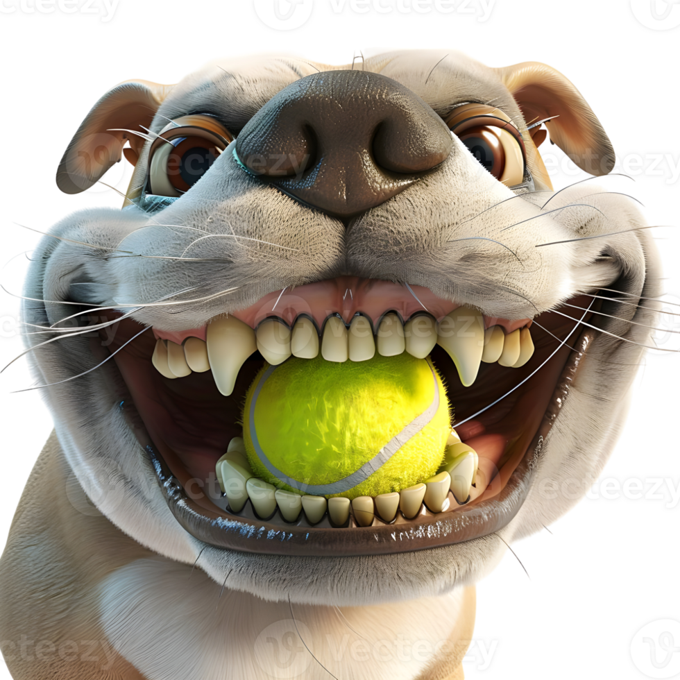 AI generated 3D Rendering of a Cartoon of Dog Having Tennis Ball in Mouth on Transparent Background - Ai Generated png