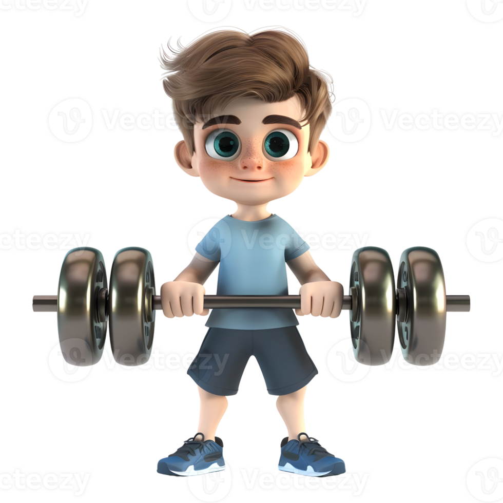 AI generated 3D Rendering of a Cartoon of Gym Boy With Dumbbells on Transparent Background - Ai Generated png