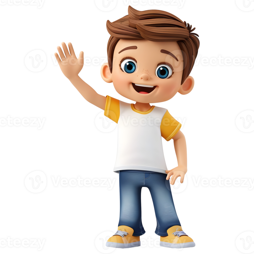 AI generated 3D Rendering of a Cartoon of Boy Waving His Hand on Transparent Background - Ai Generated png