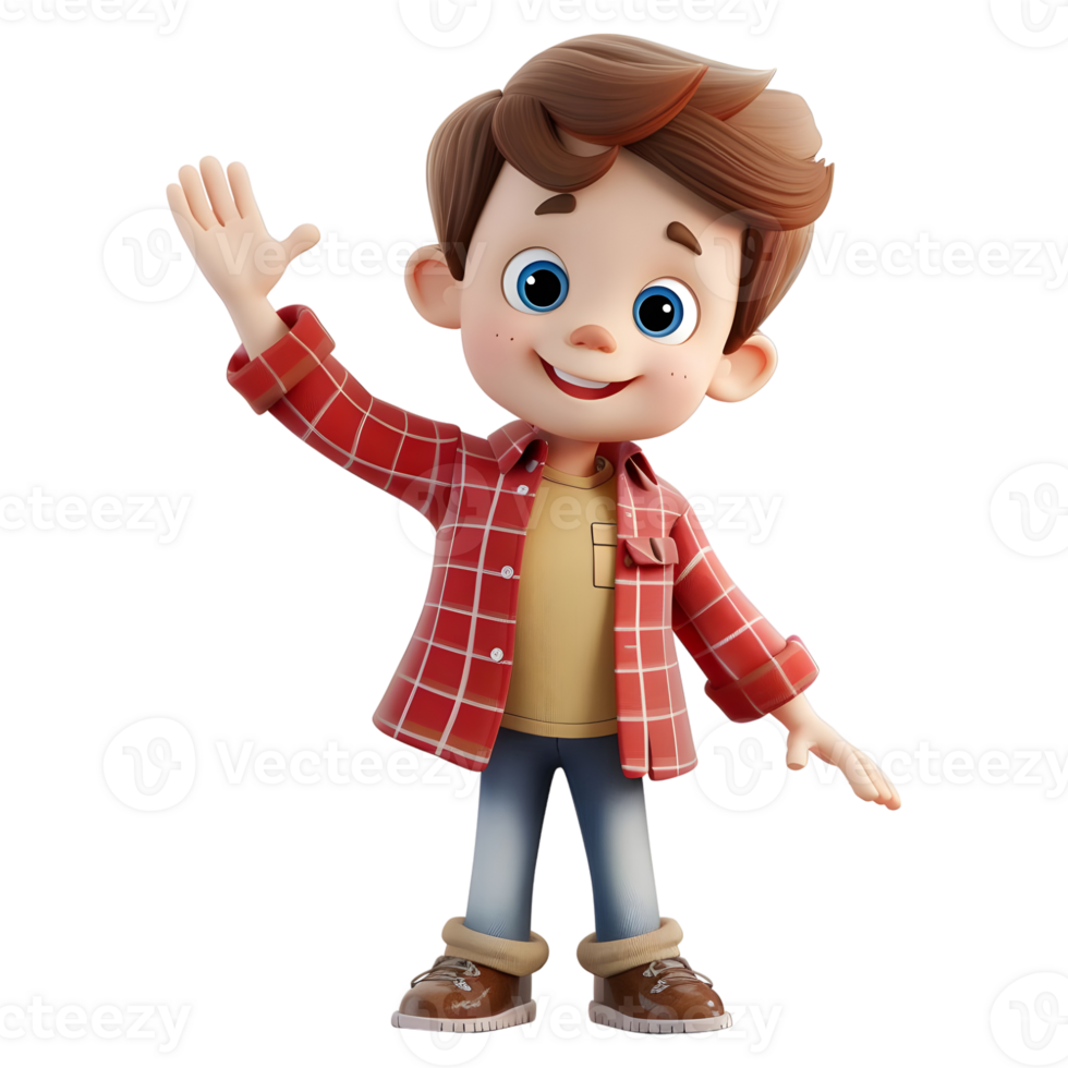 AI generated 3D Rendering of a Cartoon of Boy Waving His Hand on Transparent Background - Ai Generated png