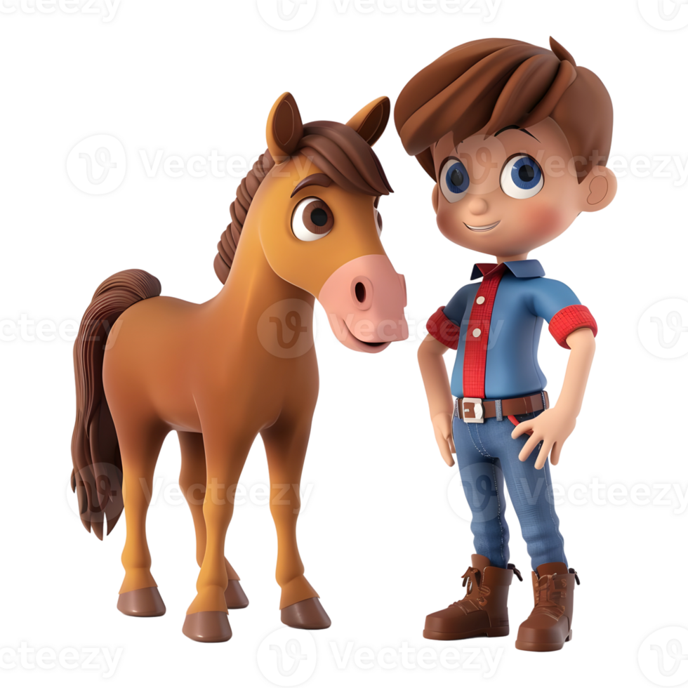 AI generated 3D Rendering of a Cartoon of Boy Standing With Horse on Transparent Background - Ai Generated png