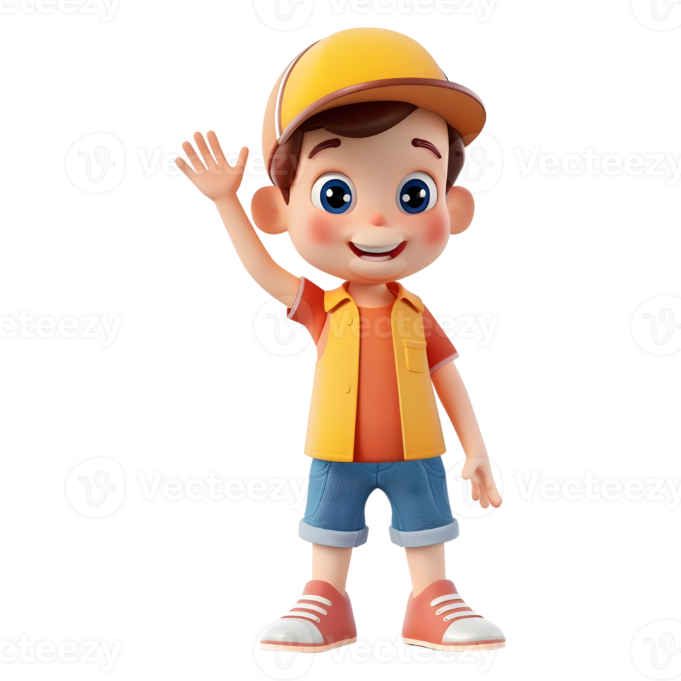 AI generated 3D Rendering of a Cartoon of Boy Waving His Hand on Transparent Background - Ai Generated png