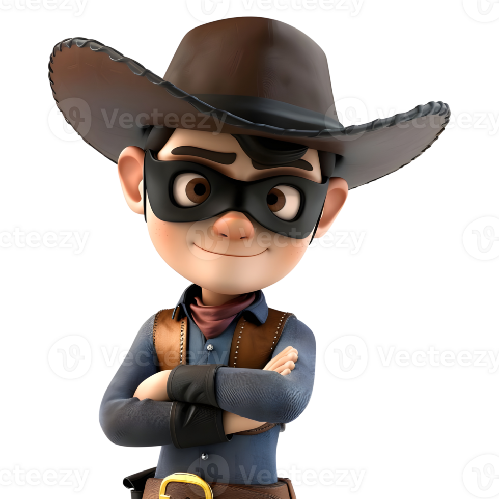 ai généré 3d le rendu de une dessin animé de cow-boy sur transparent Contexte - ai généré png