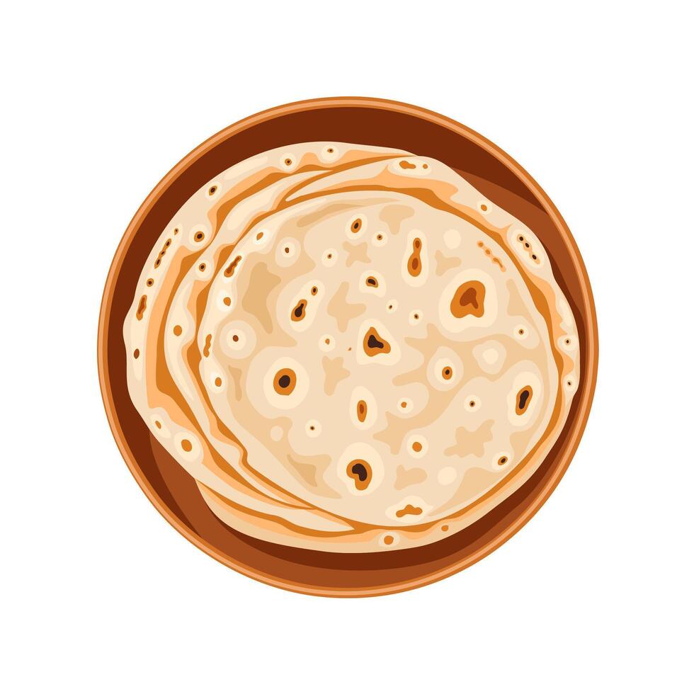 Vector illustration, Chapati, or Indian flatbread, isolated on white background.