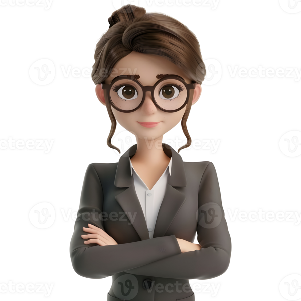 AI generated 3D Rendering of a Cartoon of Business Woman Standing with Crossed Arms on Transparent Background - Ai Generated png