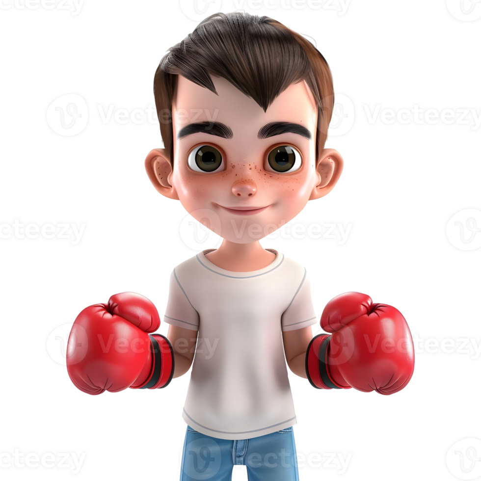 AI generated 3D Rendering of a Cartoon of Boxing Boy Wearing Gloves on Transparent Background - Ai Generated png
