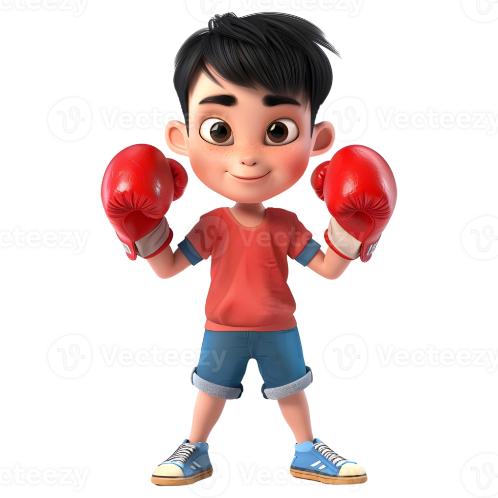 AI generated 3D Rendering of a Cartoon of Boxing Boy Wearing Gloves on Transparent Background - Ai Generated png