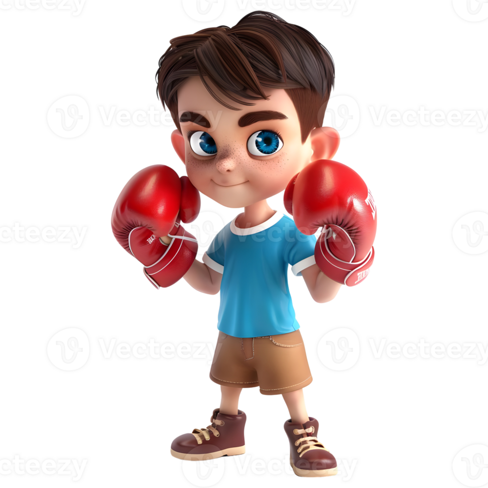 AI generated 3D Rendering of a Cartoon of Boxing Boy Wearing Gloves on Transparent Background - Ai Generated png