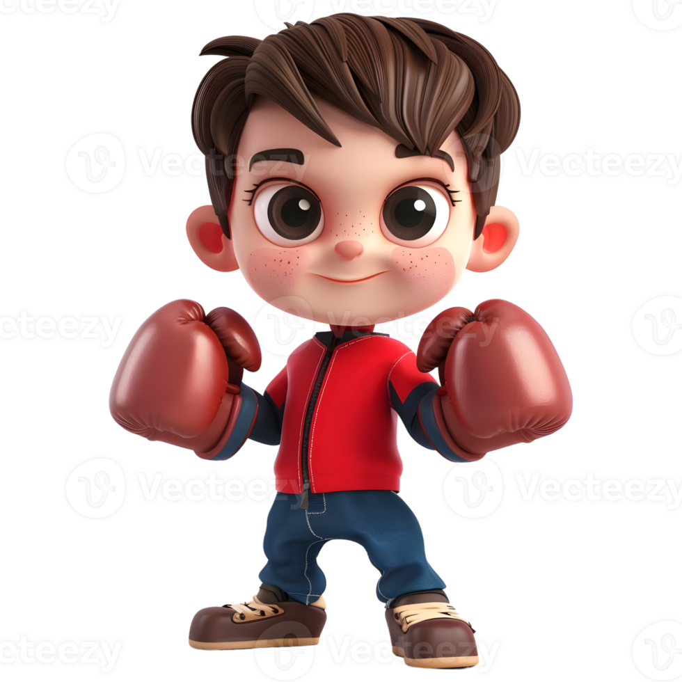 AI generated 3D Rendering of a Cartoon of Boxing Boy Wearing Gloves on Transparent Background - Ai Generated png