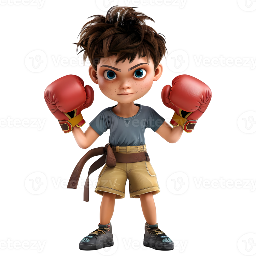 AI generated 3D Rendering of a Cartoon of Boxing Boy Wearing Gloves on Transparent Background - Ai Generated png