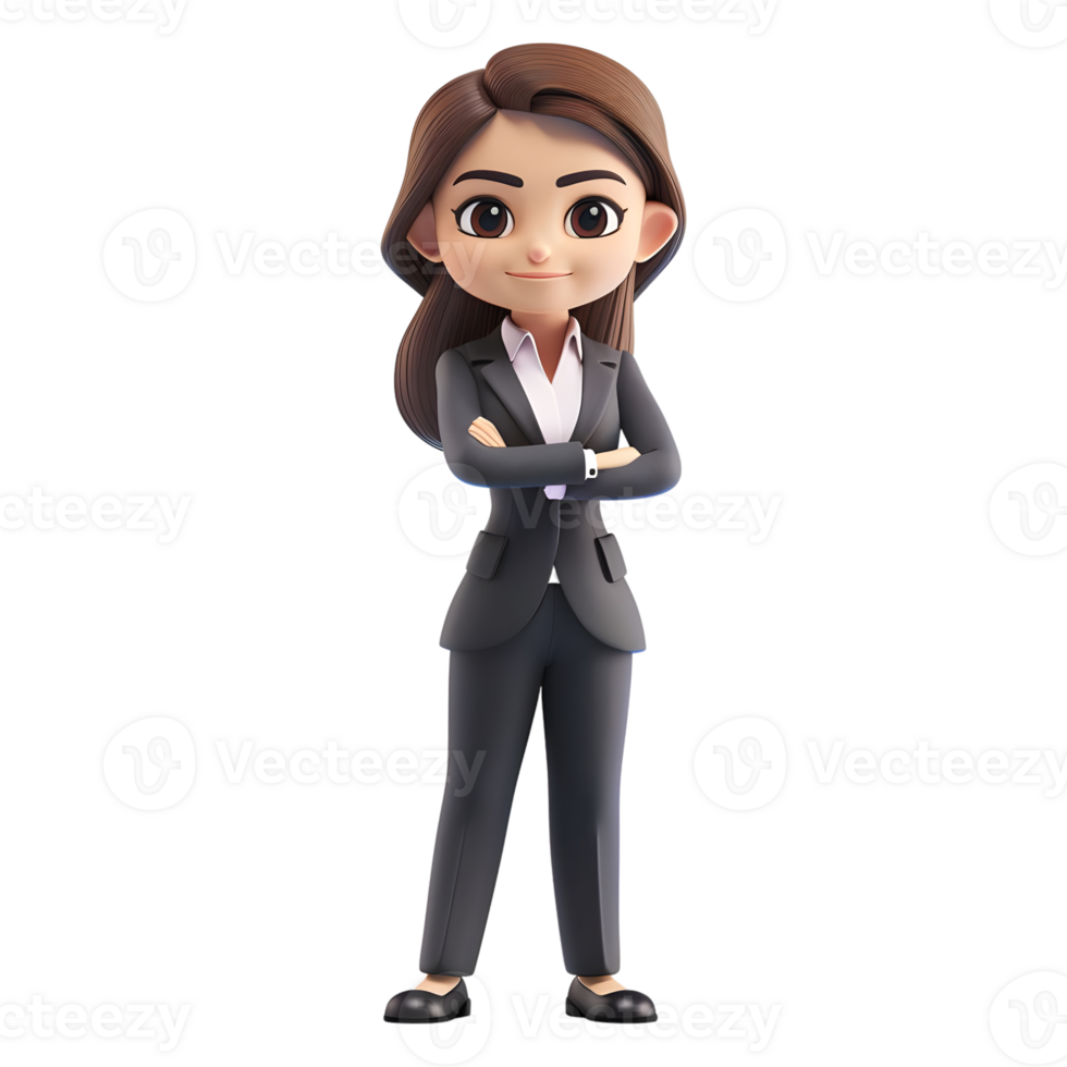 AI generated 3D Rendering of a Cartoon of Business Woman Standing with Crossed Arms on Transparent Background - Ai Generated png