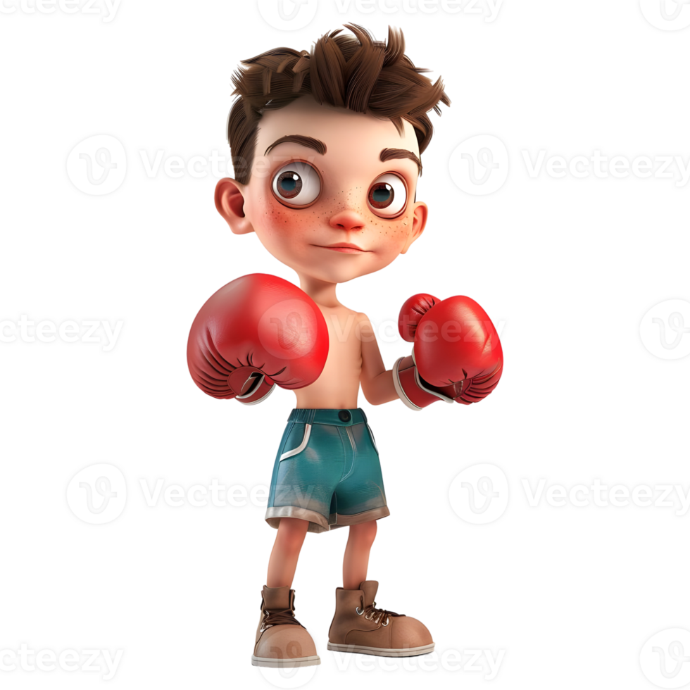 ai generado 3d representación de un dibujos animados de boxeo chico vistiendo guantes en transparente antecedentes - ai generado png