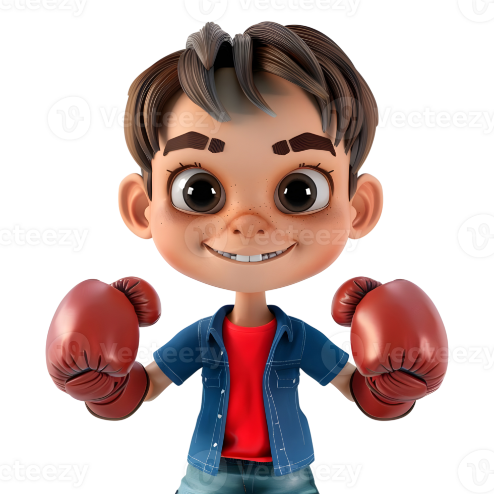 AI generated 3D Rendering of a Cartoon of Boxing Boy Wearing Gloves on Transparent Background - Ai Generated png