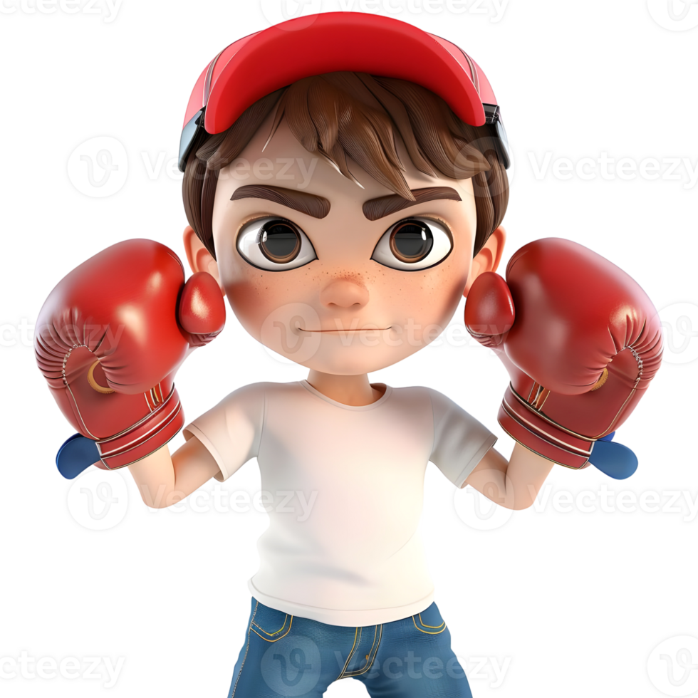 AI generated 3D Rendering of a Cartoon of Boxing Boy Wearing Gloves on Transparent Background - Ai Generated png
