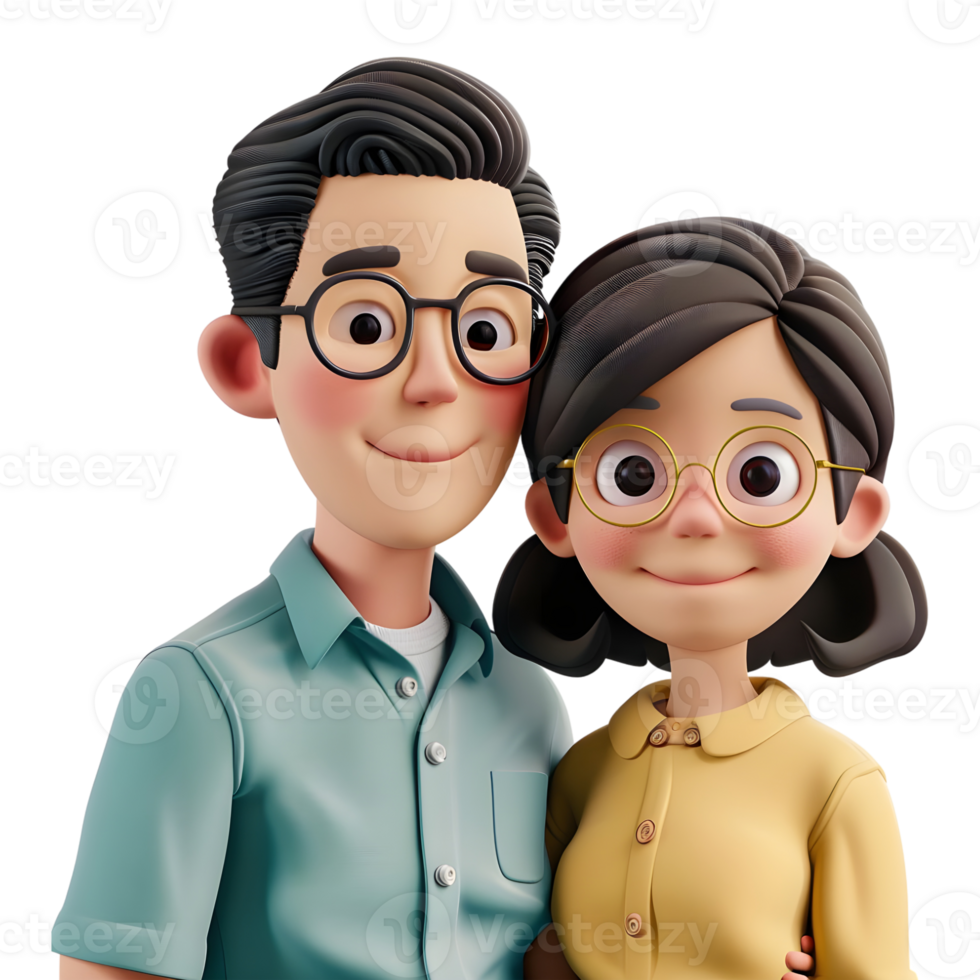 AI generated 3D Rendering of a Cartoon of Happy Cute Couple Standing on Transparent Background - Ai Generated png