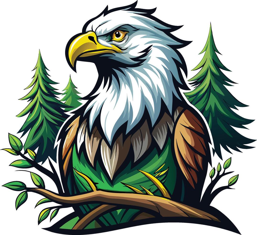 Eagle in the forest. Vector illustration for your mascot branding.