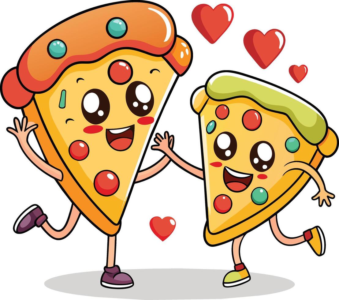 Pizza personaje con corazón vector ilustración.